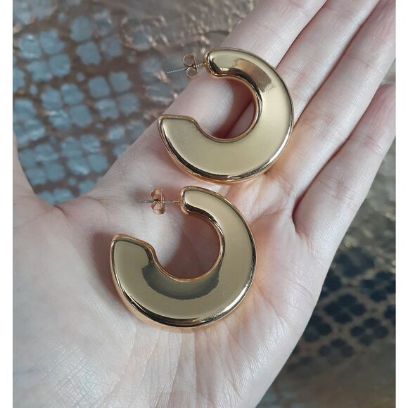 Zara Chunky Goldtone Hoop Earrings - Picture 11 of 16